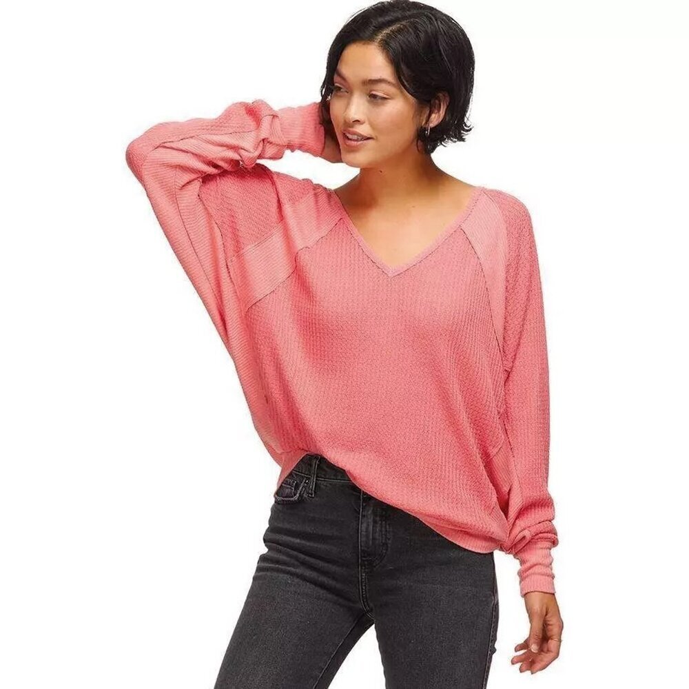 Free People Santa Clara Top Sz M Pink Knit Long Sleeve Oversized Sweatshirt - Picture 12 of 12